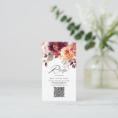 Elegantes Aquarell Burgund QR Code Wedding RSVP Begleitkarte (Stehend Vorderseite)
