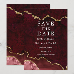 Elegantes Aquarell-Burgunder-Marmor-Achat-Geode Save The Date