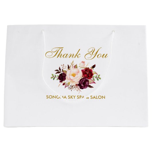 Elegantes Aquarell-Burgunderblumengold danken Große Geschenktüte (Vorderseite)