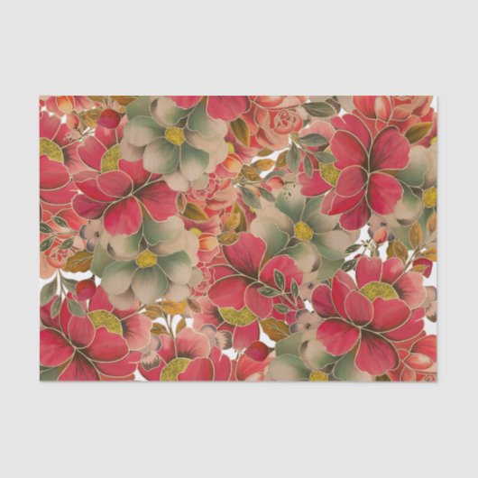 Elegantes Aquarell der roten Koralle grünes Seidenpapier (Vorderseite)