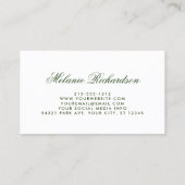 Elegantes Aquarell-grünes Mit Blumenweiß Visitenkarte (Rückseite)