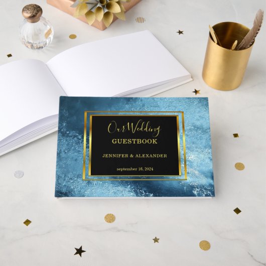 Elegantes Aquarell Hochzeit Gold Foil Gästebuch (Vorderseite Offen)