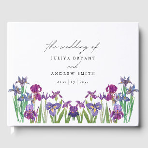 Elegantes Aquarell Iris Blume Hochzeit Gästebuch