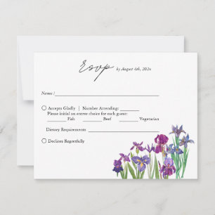 Elegantes Aquarell Iris Blume Hochzeit RSVP Karte