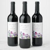 Elegantes Aquarell Iris Blume Hochzeit Weinetikett (Flaschen)