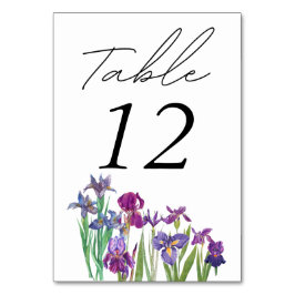 Elegantes Aquarell Iris-Blume-Skript-Foto Tischnummer