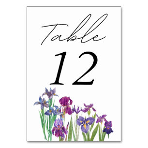 Elegantes Aquarell Iris-Blume-Skript-Foto Tischnummer