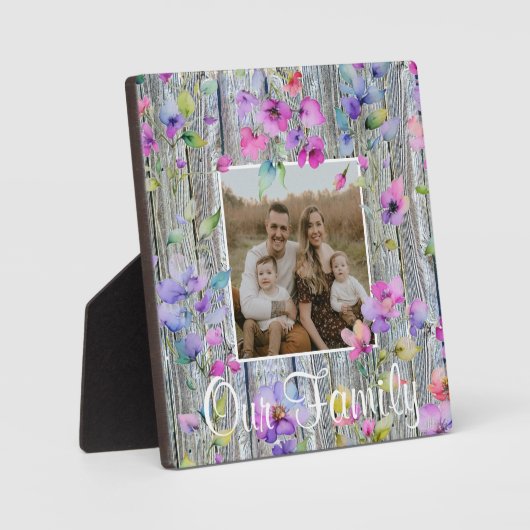 Elegantes Aquarell lila Wildblumen Barnwood Fotoplatte (Vorderseite)