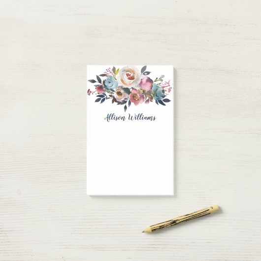 Elegantes Aquarell mit Blumen Post-it Klebezettel (Auf Schreibtisch)