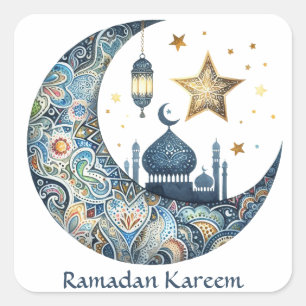 Elegantes Aquarell Ramadan Kareem Mubarak Quadratischer Aufkleber