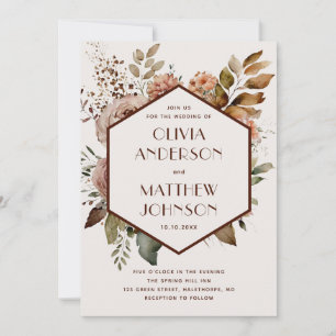 Elegantes Aquarell romantische Hochzeit in Beige Einladung