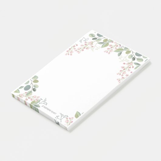 Elegantes Aquarell Rosa Blossom & Name Post-it Klebezettel (angewinkelt)