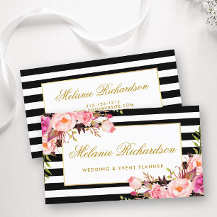 Elegantes Aquarell-Rosa-Blumengoldrahmen Striped Visitenkarte