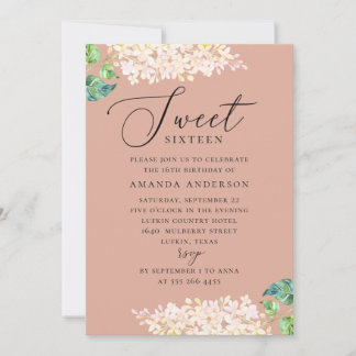 Elegantes Aquarell Rosa Blütensüß 16 Geburtstag Einladung