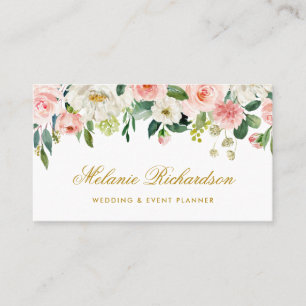 Elegantes Aquarell-Rosa erröten weißes Blumengol Visitenkarte