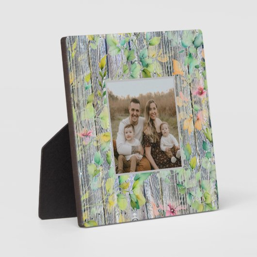 Elegantes Aquarell Rosa Wildblumen Barnwood Fotoplatte (Vorderseite)