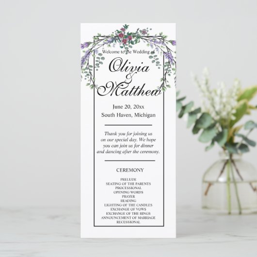 Elegantes Aquarell Rosenrosen Lavendelgras (Stehend Vorderseite)