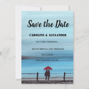 Elegantes Aquarell Roter Schirm Paar Hochzeit  Save The Date