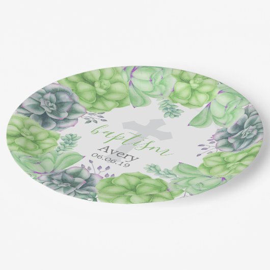 Elegantes Aquarell-saftige Taufe religiös Pappteller (Schrägansicht)