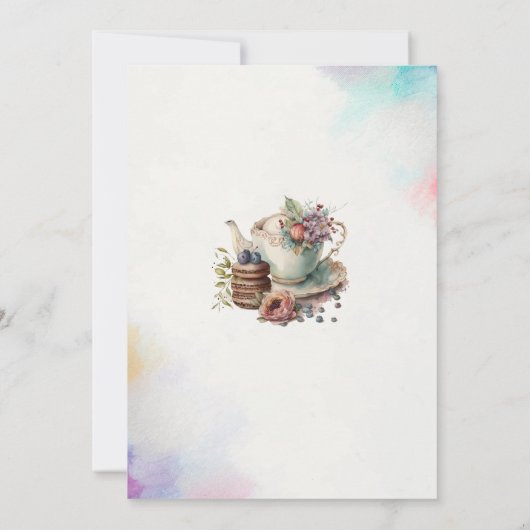 Elegantes Aquarell Tee Party Mädchen Rosa Goldbaby Einladung (Rückseite)