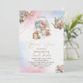 Elegantes Aquarell Tee Party Mädchen Rosa Goldbrid Einladung (Stehend Vorderseite)