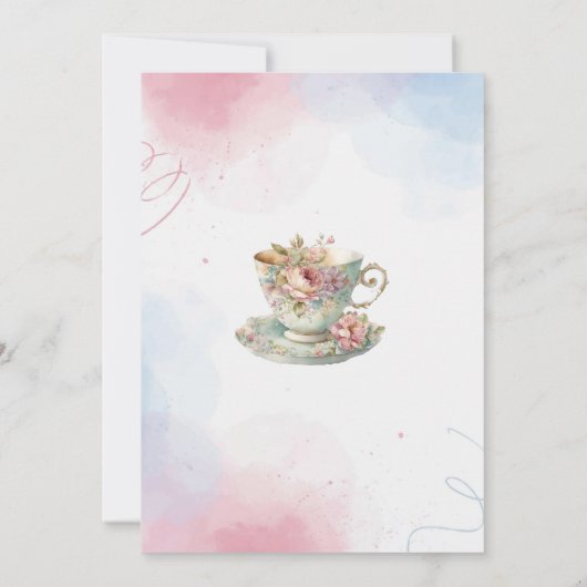 Elegantes Aquarell Tee Party Mädchen Rosa Goldbrid Einladung (Rückseite)