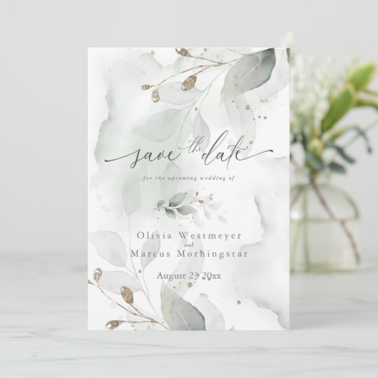 Elegantes Aquarellblatt Save the Date Einladung (Stehend Vorderseite)