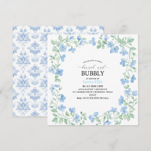 Elegantes Aquarellblau Blumen Brunch und Bubbl Einladung