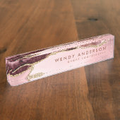 Elegantes Aquarellblau Rosa Glitzer Agate Namensplakette (Seite)