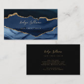 elegantes Aquarellblau und Gold Visitenkarte (Vorne/Hinten)