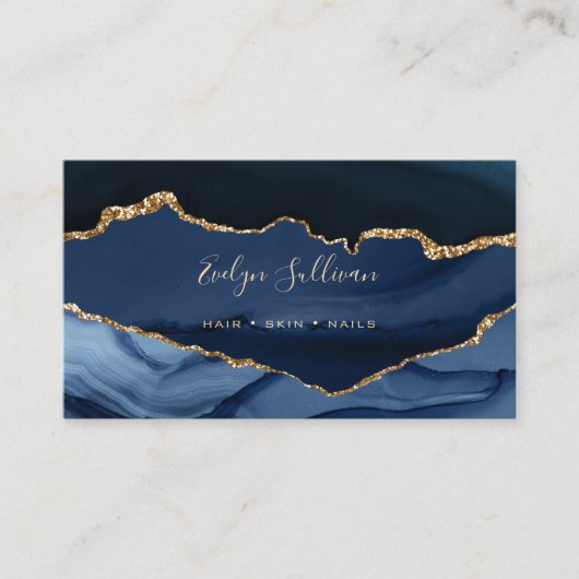 elegantes Aquarellblau und Gold Visitenkarte (Vorderseite)