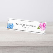 Elegantes AquarellblumenHydrangea Schreibtischnamensplakette (Vorderseite )