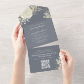 Elegantes Aquarellfarben-Blumenvogel QR-Foto All In One Einladung (Abreißen)