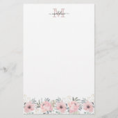 Elegantes Aquarellfarben Blütenrosa Monogramm Briefpapier (Vorderseite)