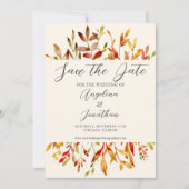 Elegantes Aquarellfarben Herbst lässt vereinzeltes Save The Date (Vorderseite)