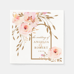 Elegantes Aquarellfarben Rosa braun/Gold Floral Serviette