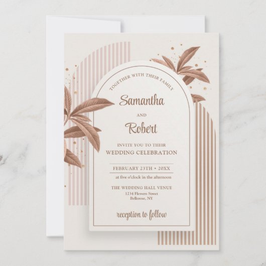 Elegantes Aquarellgold Blätter Bohobarz Einladung (Vorderseite)