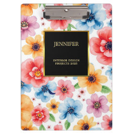 Elegantes Aquarellgold Blume beruflich Klemmbrett