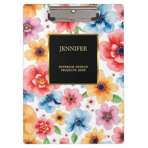 Elegantes Aquarellgold Blume beruflich Klemmbrett