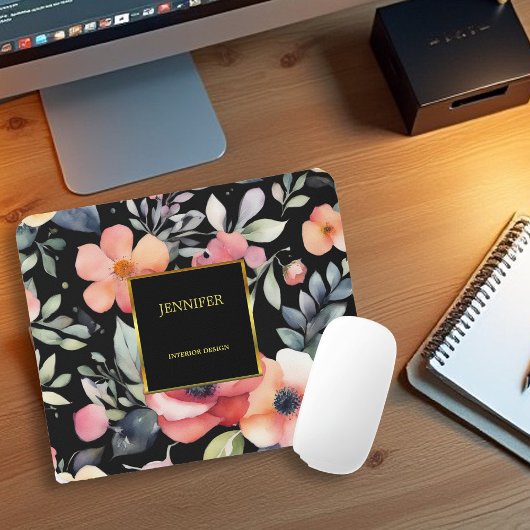 Elegantes Aquarellgold Blume beruflich Mousepad