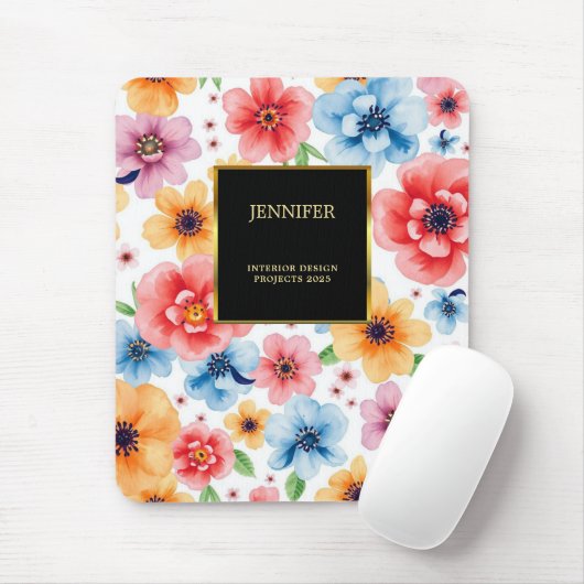 Elegantes Aquarellgold Blume beruflich Mousepad (Mit Mouse)