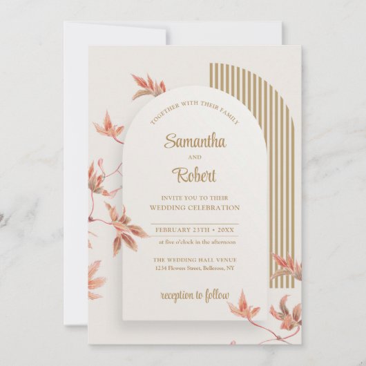 Elegantes Aquarellgold-Herbstlaub Einladung (Vorderseite)