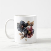 Elegantes Aquarellgold Schwarz-Bordeaux-Blume Kaffeetasse (Links)