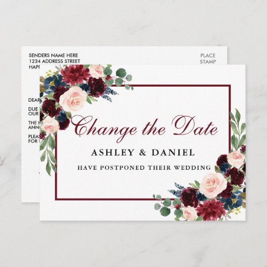 Elegantes Aquarellgoldfarben ändern Datum Postkarte (Vorne/Hinten)