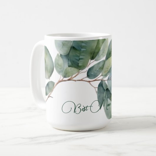 Elegantes Aquarellgrün Eukalyptus-Mutter Kaffeetasse (Vorderseite Links)