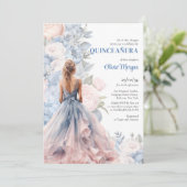Elegantes Aquarellkleid in Rosa und Blau Einladung (Stehend Vorderseite)