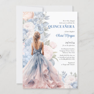 Elegantes Aquarellkleid in Rosa und Blau Einladung