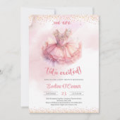 Elegantes Aquarellkleid in Rosa und Gold Tutu Einladung (Vorderseite)