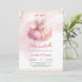 Elegantes Aquarellkleid in Rosa und Gold Tutu Einladung (Stehend Vorderseite)