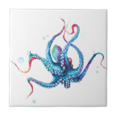 Elegantes Aquarellon Octopus Keramik Tile Fliese (Vorderseite)